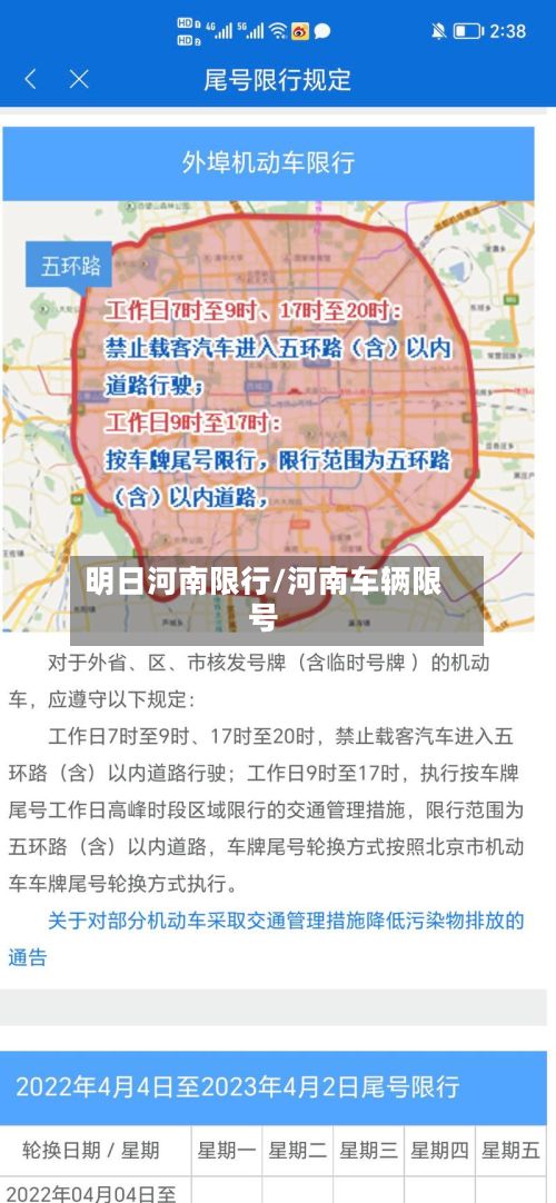 明日河南限行/河南车辆限号